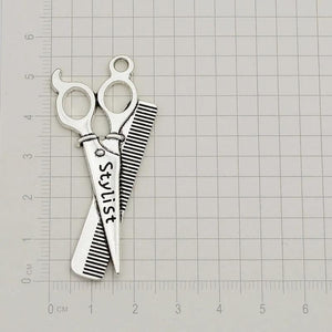 Silver Plated Hair Dryer Scissors Comb Charms for Jewelry Making
