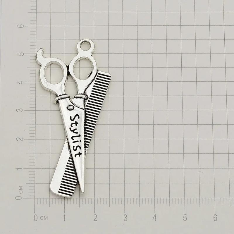 Silver Plated Hair Dryer Scissors Comb Charms for Jewelry Making