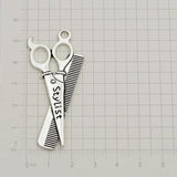Silver Plated Hair Dryer Scissors Comb Charms for Jewelry Making
