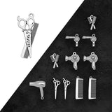 Silver Plated Hair Dryer Scissors Comb Charms for Jewelry Making