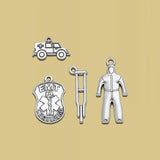 Antique Silver Plated Nurse Doctor Charms Ambulance Collection Medical Pendants