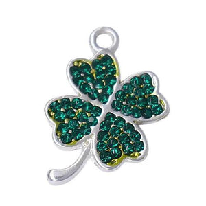 Alloy Green Enamel Crystal 4 Clover Charm DIY Bracelet Necklace