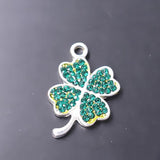 Alloy Green Enamel Crystal 4 Clover Charm DIY Bracelet Necklace