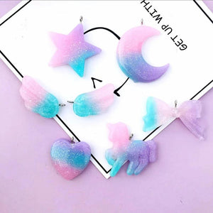 10pcs Resin Unicorn Moon Star Necklace Charms Keychain Pendant DIY Decoration