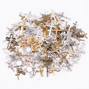 50g Hot Metal Cross Mixed Charm Pendant Antique Bronze DIY Jewelry Making