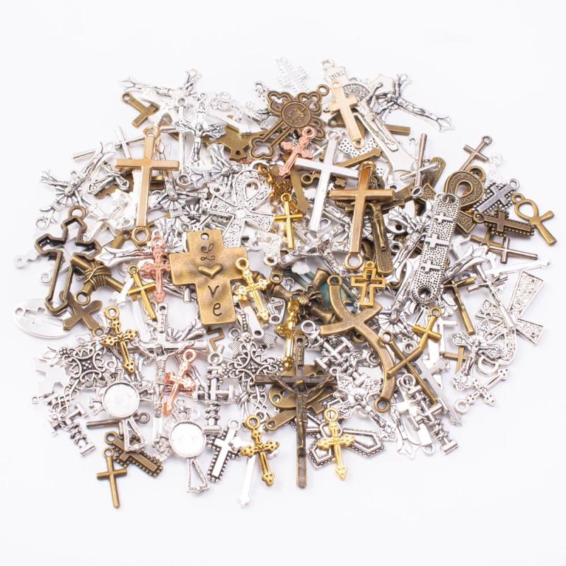 50g Hot Metal Cross Mixed Charm Pendant Antique Bronze DIY Jewelry Making