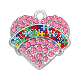 Autism Mom Heart Charm Pendant Crystal Puzzle Piece