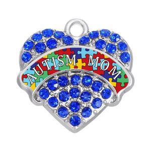 Autism Mom Heart Charm Pendant Crystal Puzzle Piece