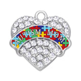 Autism Mom Heart Charm Pendant Crystal Puzzle Piece