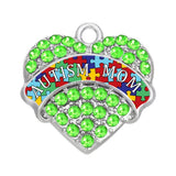 Autism Mom Heart Charm Pendant Crystal Puzzle Piece