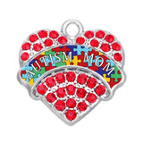 Autism Mom Heart Charm Pendant Crystal Puzzle Piece