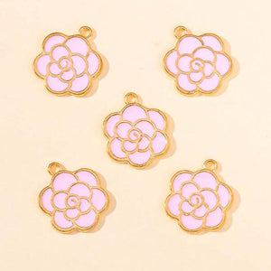 20Pcs Peony Camellia Flower Enamel Pendants for DIY Jewelry Making