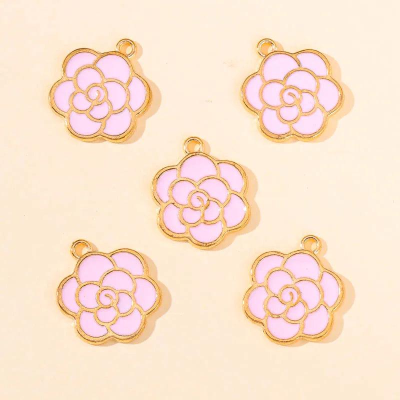 20Pcs Peony Camellia Flower Enamel Pendants for DIY Jewelry Making