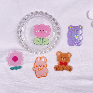 Glitter Acrylic Bear Rabbit Flower Hairpin Keychain Charms