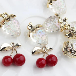5Pcs Alloy Fruit Resin Pendant Earring Charms DIY Jewelry Making Supplies