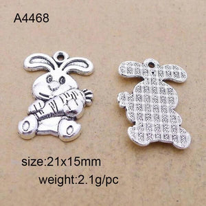 25pcs Rabbit Bunny Carrot Easter Charms 21*15mm Antique Pendant DIY Jewelry