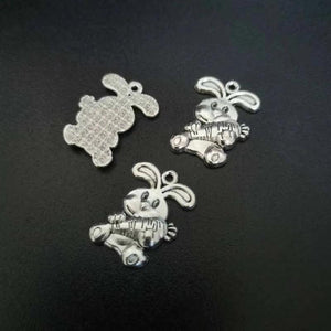 25pcs Rabbit Bunny Carrot Easter Charms 21*15mm Antique Pendant DIY Jewelry