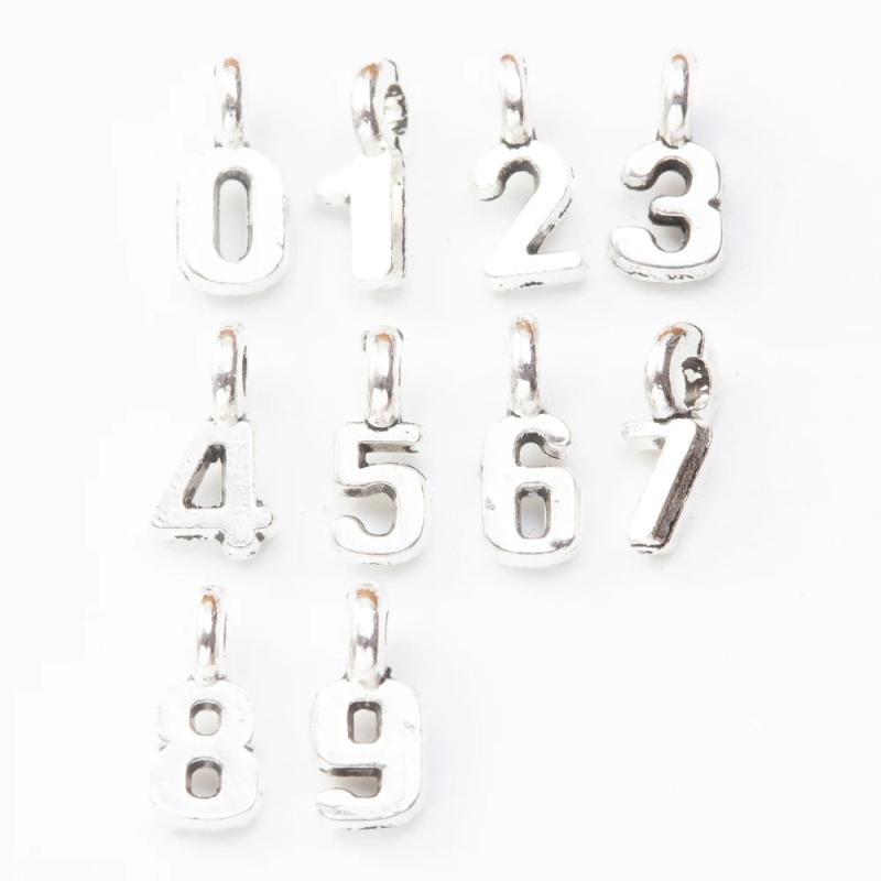 10 Sets 0-9 Zinc Alloy Numbers Charm Pendant for DIY Necklace Bracelet Accessory