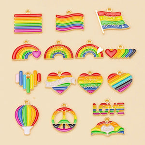15Pcs Enamel Charms Love Wins Heart Rainbow Pendants for DIY Jewelry Making