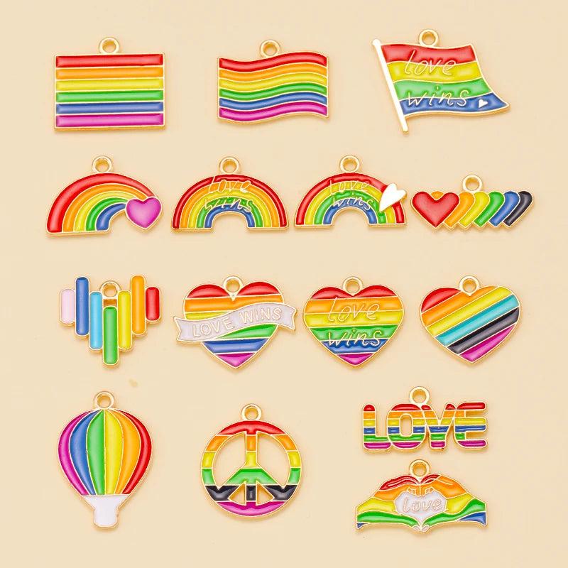 15Pcs Enamel Charms Love Wins Heart Rainbow Pendants for DIY Jewelry Making