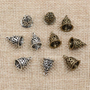 10pcs Antique Bronze/Silver Bell Charm Pendants 15x12mm Necklace Findings