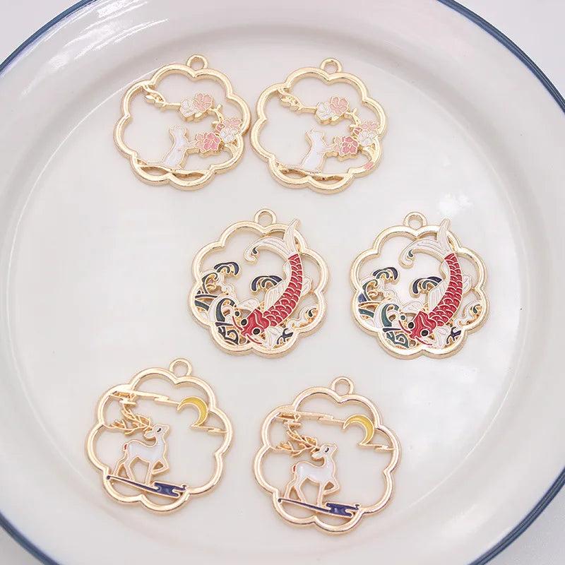 10pcs/Lot Koi Fish Deer Cat Enamel Charms DIY Bag Earring Necklace Pendant