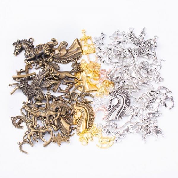 50g Hot Metal Horse Mixed Charm Pendant Antique Bronze DIY Jewelry Making