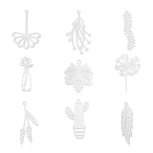 5pcs Stainless Steel Leaves Cactus Charm Pendant Dandelion Jewelry Finding