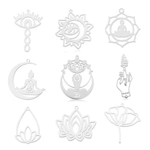 5pcs Stainless Steel Life Tree DIY Om Yoga Buddha Charm Pendant