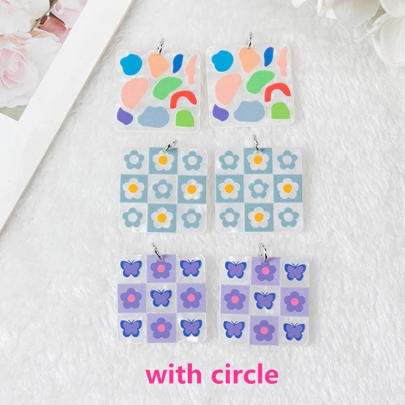 6 Pcs Flower Acrylic Charms Butterfly Pendant Earring Keychain Necklace Diy