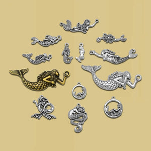 Silver Plated Mermaid Fairy Charms Ocean Pendants DIY Jewelry