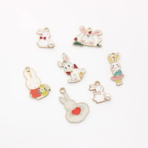 10Pcs/Lot Enamel Rabbit Charms Animal Pendant for DIY Jewelry Making