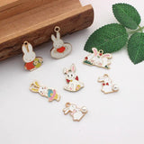 10Pcs/Lot Enamel Rabbit Charms Animal Pendant for DIY Jewelry Making