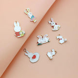 10Pcs/Lot Enamel Rabbit Charms Animal Pendant for DIY Jewelry Making