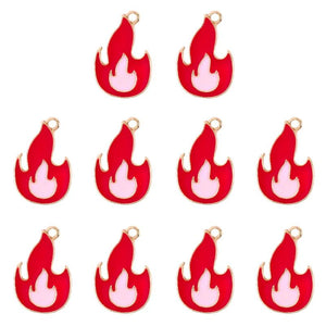 10Pcs Red Enamel Flame Charm Fire Pendants Jewelry Making Earrings Necklaces Key