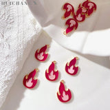 10Pcs Red Enamel Flame Charm Fire Pendants Jewelry Making Earrings Necklaces Key