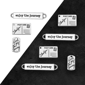 Antique Silver Plated Enjoy The Journey Postcard Charms