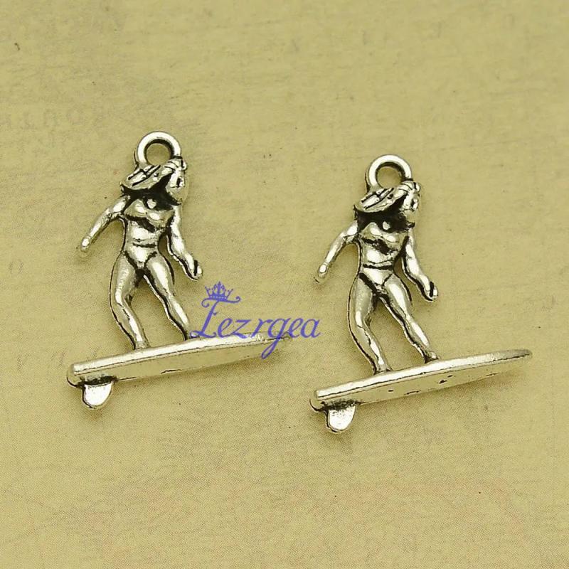 Silver Plated Surfing Sports Charms Sailboat Pendant for DIY Jewelry Making