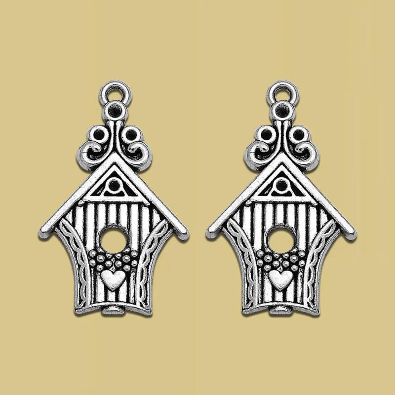 Silver Plated Bird Cage Charms for Earring Jewelry Making