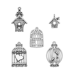 Silver Plated Bird Cage Charms for Earring Jewelry Making