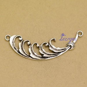 10pcs Antique Silver Feather Charms Connect Pendants DIY Necklace Supplies