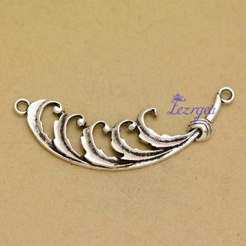 10pcs Antique Silver Feather Charms Connect Pendants DIY Necklace Supplies
