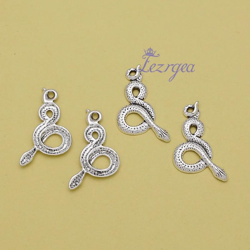 20pcs Antique Silver Plated Snake Charm Pendant Diy Jewelry Making Findings