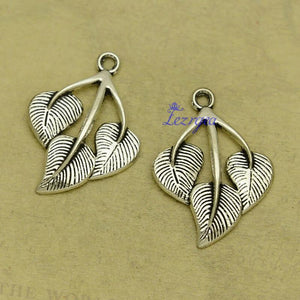 20pcs Antique Silver Leaf Branch Charms Pendants DIY Necklace Supplies