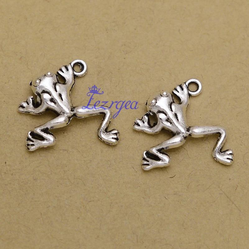 30pcs/lot Antique Silver Plated Frog Charms 18x19mm DIY Jewelry Accessories