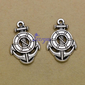 15pcs Antique Silver Life Ring and Anchor Charms 26x17mm DIY Jewelry Supplies