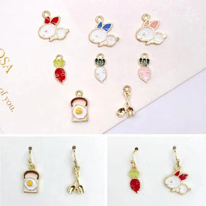 10pcs Rabbit Radish Bread Fork Enamel Charms DIY Craft Brace