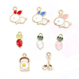 10pcs Rabbit Radish Bread Fork Enamel Charms DIY Craft Brace