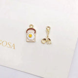 10pcs Rabbit Radish Bread Fork Enamel Charms DIY Craft Brace