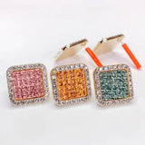 KC Plated Cotton Square Rhinestone Stud Earrings 4pcs